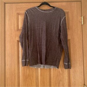 RECLAIM Mens Long Sleeve Thermal Knit Shirt medium Brown Heathered Crew Neck